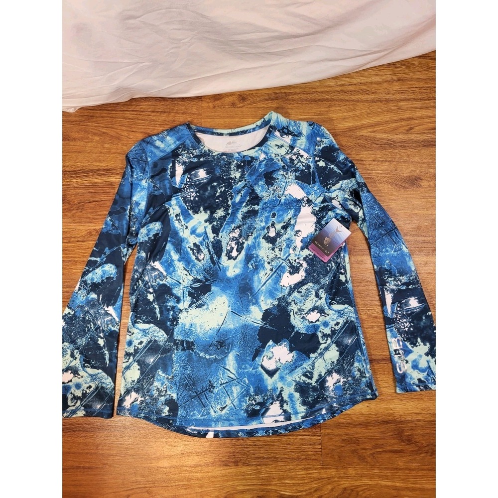Silver Bait Men Blue UPF 50+ summer Moisture Absorption Stretch Size Large L/S